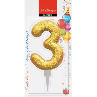 Cereria di Giorgio 58160_63 Riesige Geburtstagskerze mit Glitzer Zahl 3, gold