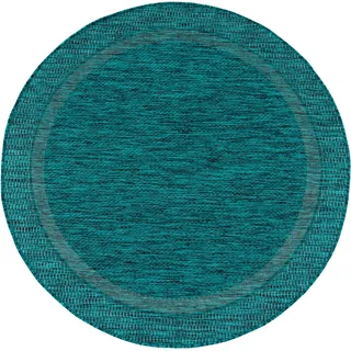 Paco Home Teppich »Roma 272« rund 4 mm Höhe Flachgewebe, meliert, mit dezenter Bordüre, In- und Outdoor geeignet, blau