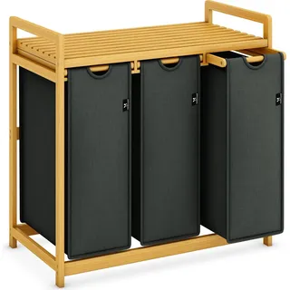ADEL DREAM AdelDream Wäschekorb mit Bambusrahmen 150 l, 3 Fächer Bambus Wäschesammler Grau - Grau