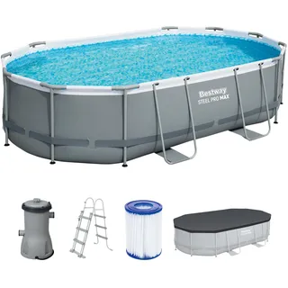 Bestway Steel Pro MAX Frame Pool Komplett-Set, 488 x 305 x 107 cm, 10.949 L, 3-lagiges TriTech-Material, Filterpumpe 3.028 l/h, Antihaftbeschichtung, Abdeckplane, Sicherheitsleiter, Reparaturflicken