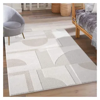 Carpet City Teppich »LOUNGE 9992« rechteckig 15 mm Höhe Kurzflor-Teppich Modern, Hoch-Tief-Struktur, Wohnzimmer, Schlafzimmer, beige