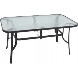Schwarzer Metall-Gartentisch 150x90 cm mit Schirmloch, wetterfest für Terrasse & Balkon - Schwarz