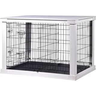 Hundebox Indoor mit Tischoberfläche Holz 110 x 72,6 x 76 cm Weiß