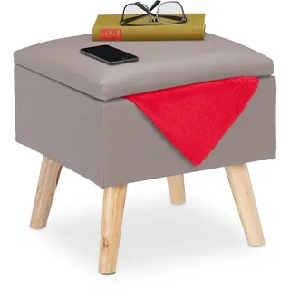 Relaxdays Sitzhocker mit Stauraum, aus Kunstleder, grau | HBT: 40 x 40 x 40 cm, mit Deckel, Sitzwürfel gepolstert