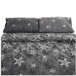 COFI Fleece Bettwäsche mit Sternenmuster in Grau Kuschelig und Weich aus Polyester 200x220 cm
