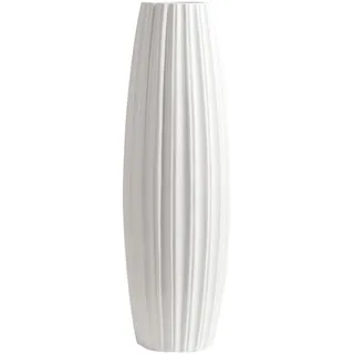 fanquare Einfache Weiße Streifen Große Bodenvase, Handgemachte Dekorative Vase, Hohe Keramik Vase für Blumen, Höhe 45cm