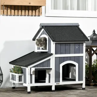 PawHut Katzenhaus 96 x 65 x 85,5 cm Grau