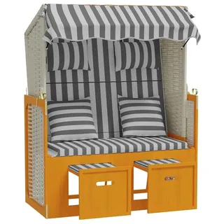 vidaXL Strandkorb mit Kissen Poly Rattan & Massivholz Weiß & Grau - Weiß