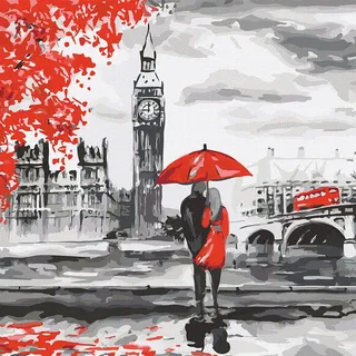 IDEYKA Ein Spaziergang durch die Straßen von London- Malen nach Zahlen für Erwachsene, einfaches Acryl-Malen nach Zahlen, malen nach zahlen erwachsene mit rahmen,DIY-als Geschenk, 50х50cm
