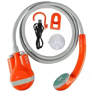 Qdreclod Tragbare Campingdusche mit 2200 mAh Akku, USB-Kabel, Wasserpumpe, 1,8 m Schlauch, Saugnäpfe und Haken, Außendusche für Camping, Wandern, Reisen, Garten