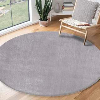 Teppich THE CARPET "Relax round", grau, H:16mm Ø:160cm, Polyester, Teppiche, Teppich, waschbarer Wohnzimmer Teppich modern rutschfest