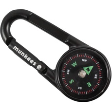 munkees Kompass-Karabiner Gadget mit Thermometer, Schlüsselanhänger, Funktions-Karabiner, Aluminium, 3135 (Schwarz)