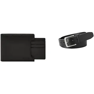 FOSSIL Herren Derrick Schwarzes Leder Portemonnaie und Joe Gürtel, Set