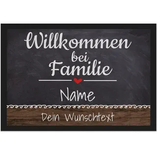 Print Royal Personalisierte Fußmatte mit Namen & Wunschtext - Willkommen bei Familie - Geschenke zum Einzug | rutschfest, 75x50cm mit Gummirand