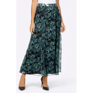 Bahnenrock CREATION L, Damen, Gr. 26, blau (schwarz, petrol, bedruckt), 100% Polyester, geblümt, gemustert, mehrfarbig, lang, Röcke Bahnenrock