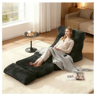 STILVORA Loungesessel mit 2-in-1 Funktion, Schlafsessel mit ergonomischer Rückenlehne und Fußstütze, Bodensofa mit hochdichter Schaumstoffpolsterung und atmungsaktivem Stoff, Schwarz - Schwarz