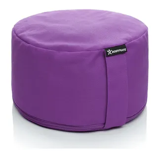 BODYMATE Yogakissen rund 31cm Durchmesser 16cm hoch Lila mit Buchweizen-Spelz Füllung – Maschinenwaschbarer Bezug aus 100% extra Dicker Baumwolle – Meditationskissen – Sitzkissen