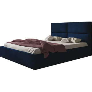 Polsterbett LIZBONA SLIM mit Lattenrost aus Metall und Bettkasten 140x200 cm Blau, Velourestoff ohne Matratze - Blau