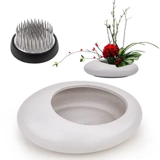 Folmywy Japanisches Ikebana Vasen Blumenhalter Schale für Blumenarrangement | Keramik Weißer Blumengesteck Vase 4cm Kenzan Kieselsteinförmiger für Hochzeiten Teestuben Wohnkultur