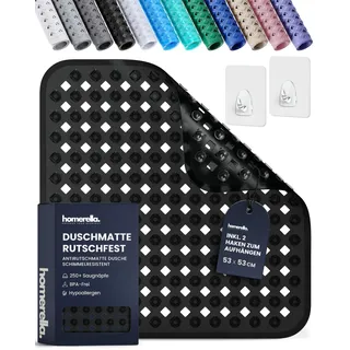 homerella© Duschmatte rutschfest 53x53cm, INKL. AUFHÄNGUNG, Antirutschmatte Dusche, schimmelresistent&waschbar, Duschwanneneinlage, Duscheinlage, Rutschmatte Dusche, Duschmatten, Badematte rutschfest