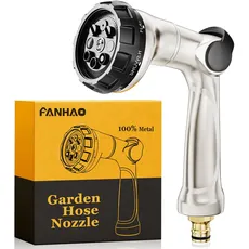 FANHAO Professionelle Gartenschlauch Spritze, 100% Metall Gartenbrause mit 8 Sprühmustern,Hochdrucksprühdüse,Daumensteuerung,Ein/Aus-Ventil für Rasen-und Pflanzenbewässerung,Auto-und Haustierwäsche