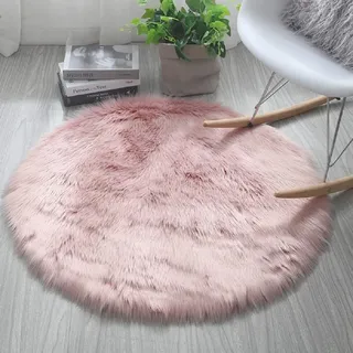 HARESLE Runder Lammfell Teppich, Flauschiger Runder Teppich, Rutschfester Teppiche für das Schlafzimmer, Super Weicher Rund Wohnzimmer Teppiche, Kinderzimmer Tepich (Rosa,120cm/47 Zoll)