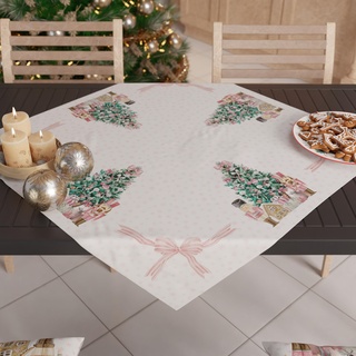 PETTI Artigiani Italiani - Weihnachts-Tischläufer, Tischläufer für die Weihnachtsküche, Tischläufer 90 x 90 cm, Tischläufer mit rosa Soldaten, 100 % Made in Italy