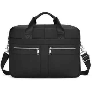 VINBAGGE Businesstasche Herren Leder Aktentasche Männer Handtasche Vintage Laptoptasche Arbeitstasche Umhängetasche Schultertasche für 14 Zoll Notebook Tasche - Schwarz