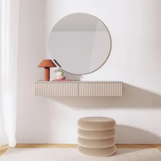 Hängender Schminktisch SOFT 100cm, mit 2 Schubladen und geriffelten Fronten, Farbe Kaschmir, Push-to-Open - Beige