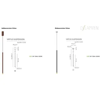 Elegante Led-Hängeleuchte Aufbau-oder Einbauversion Virtus Axo Light - (11) Anthrazitgrau mit Spitze in Nickel gold glänzend, Aufbauleuchten