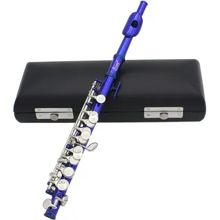 Delikates Piccolo Short Flute Plated 16 Sound Holes C Key Cupronickel mit Lederbox + Reinigungstuch + Schrauber blau