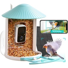 NETVUE Birdfy Vogelfutterhaus mit Kamera und Kostenloser KI Vogelerkennung zur Live-Beobachtung, Solarbetrieb WLAN Vogelfutterstation für automatische Videoaufnahme bei Vogelbesuch