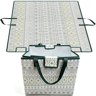 Picknickdecke, 98 * 110CM Stranddecke, Faltbare Picnic Blanket mit Tragegriff, Isoliert Gepolstert Picknickdecke (Grün 1)