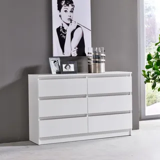 Kommode mit 6 Schubladen 120x78 cm Kommode weiß Holz Schrank Kommode mit Schubladen Sideboard Highboard Anrichte Organizer Breite 120 cm Höhe 78 cm - Weiß