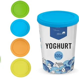 4 Stück JoghurtDeckel 500g,Wiederverwendbarer Deckel für Joghurtbecher,Joghurt Mehrwegfrischedeckel,Becher Deckel,Silikondeckel Joghurtbecher für Fast Alle 150g-500g Becher