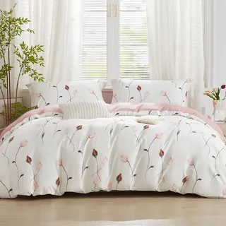 SAPHREAS Bettwäsche 200x220 Blumen Rosen Bettwäsche Sets Baumwolle Rosa Blumenmuster Bettwäsche 3teilig Kuschelige 1 Bettbezug 200x220 cm mit Reißverschluss + 2 Kissenbezüge 80x80 cm(Ohne Bettdecken)