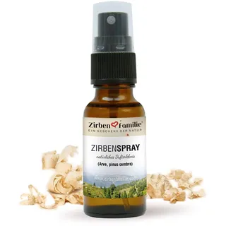 ZirbenFamilie® ZirbenSpray 20ml | 100% naturbelassenes Raumspray aus Zirbe | Raumerfrischer aus Ätherischem Öl | für einen einzigartigen Raumduft