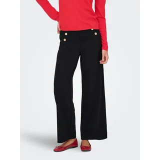 Anzughose ONLY "ONLTILDA LIFE 6-BUTTON PANTS JRS NOOS", Damen, Gr. L, Länge 32, schwarz detail:gold buttons, Jersey, Obermaterial: 95% Polyester, 5% Elasthan, unifarben, regular fit lang, Hosen Anzughose