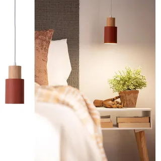 "KIRA" Pendelleuchte aus braunem Metall und Holz – skandinavischer und moderner Stil E27