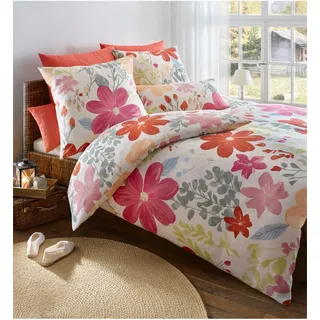 Bettwäsche HEINE HOME Gr. 3, pink (weiß, fuchsia, bedruckt), B/L: 155cm x 220cm, Mako-Satin, B/L: 80cm x 80cm, 2 Stk., Mako-Satin, 100% Baumwolle, Bettwäsche, Bettwäsche