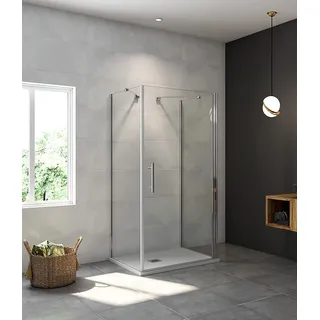 Aica Sanitär Duschkabine U-FORM Duschabtrennung U-Kabine 100x80x80cm Dusche Duschtür 6mm Nano Glas Drehtür H195cm