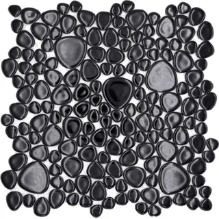Keramikmosaik Mosaikfliese Kieselmosaik Schwarz glänzend Wand WB12-0302 1 Matte