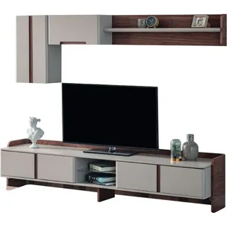 Weiße Wohnzimmer Wohnwand Möbel RTV Lowboard Regale Sideboard - Beige