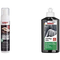 SONAX PremiumClass LederReiniger (250 ml) effektive und schnelle Reinigung für Glattleder ohne anzugreifen | Art-Nr. 02811410 & 291141 Leder-Pflege-Lotion, 250 ml