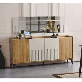 Esszimmer Set Sideboard mit Spiegel Modern Holz Möbel 2tlg - Braun