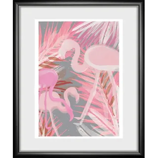 Queence Bild »Flamingo« Flamingos Pflanzen Pflanzenbilder Vogelbilder Vögel HD Premium Poster-Druck inkl. Holzrahmen, bunt