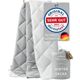 Welldora OPTICLIMA Allergiker Bettdecke 155x220 Winter | Fachärztlich geprüft | Made in Green Oeko-Tex zert. in der Schweiz | Ultra warme Winterdecke | Wendedecke Silbergrau-Weiß | Premium Steppdecke