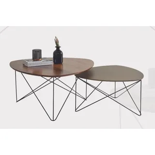 Moderner Holz Dreieckiger Couchtusch Set Luxus 2x Beistelltische 2tlg - Braun