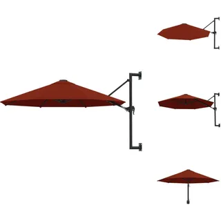 vidaXL Sonnenschirm Wandmontage mit Metallmast 300 cm Terracotta-Rot - Sonnenschirme & Sonnenschutze - Braun