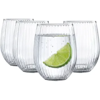 Glasmark KROSNO 1992 Trinkgläser 4er Set 345 ml | Elegante Tumbler Wassergläser Geriffelt für Eiskaffee & Drinks